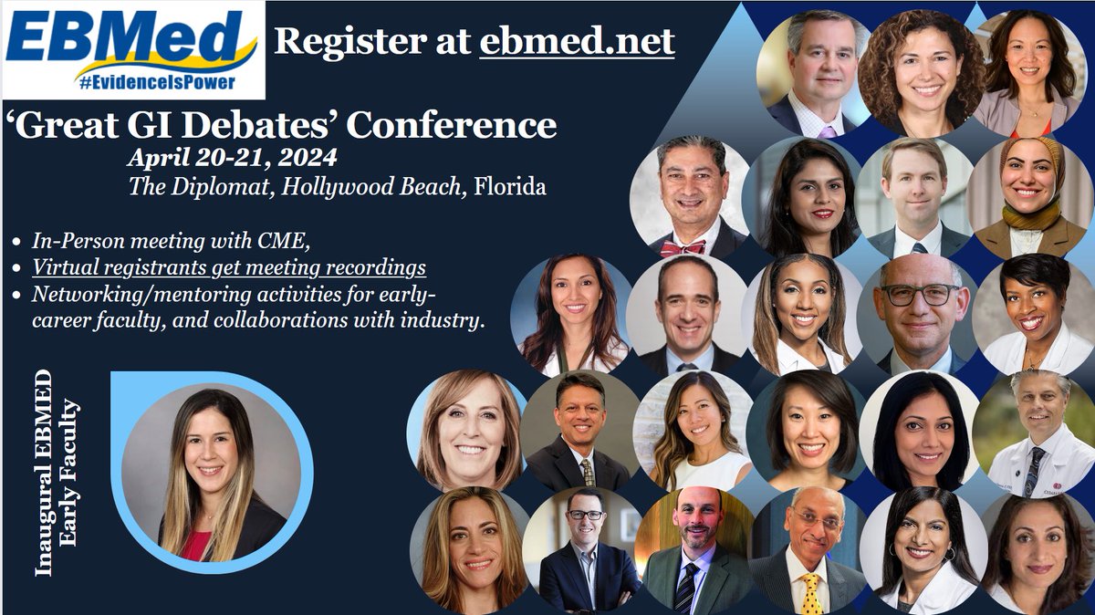 🥰 Honored to join the inaugural #EBMED conference (Apr 20-21) as an early faculty this year! #EBMED is offering opportunities to learn & network with GI experts. Can't make it? Registration offers future free recordings. Ebmed.net