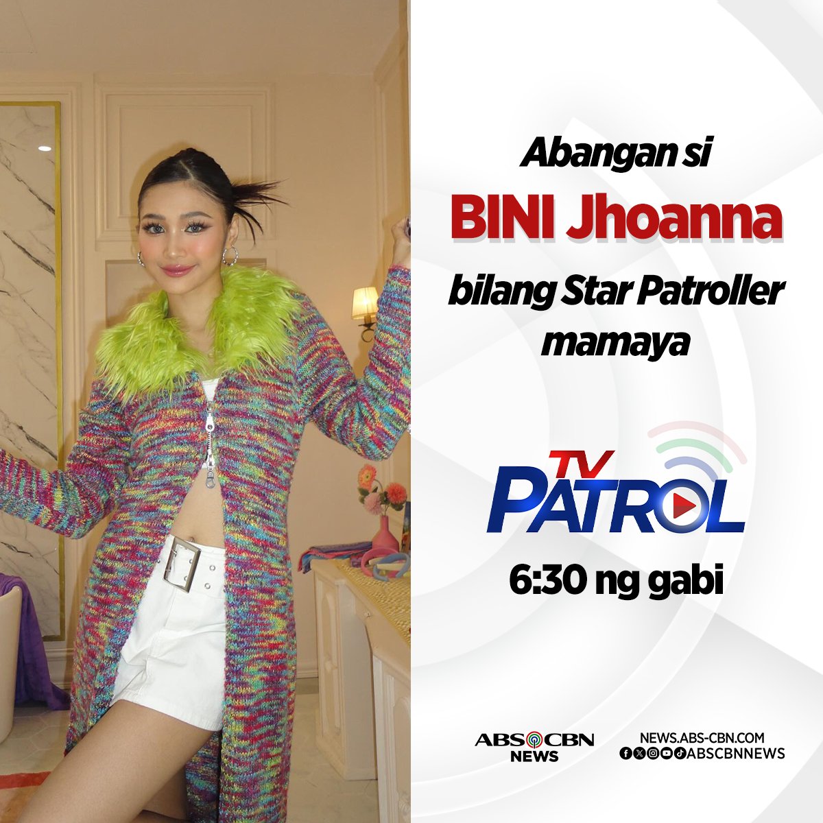 Seated omggg. Tutukan si BINI Jhoanna bilang Star Patroller sa TV Patrol mamayang 6:30 p.m. Keri pa, Blooms? 🌸