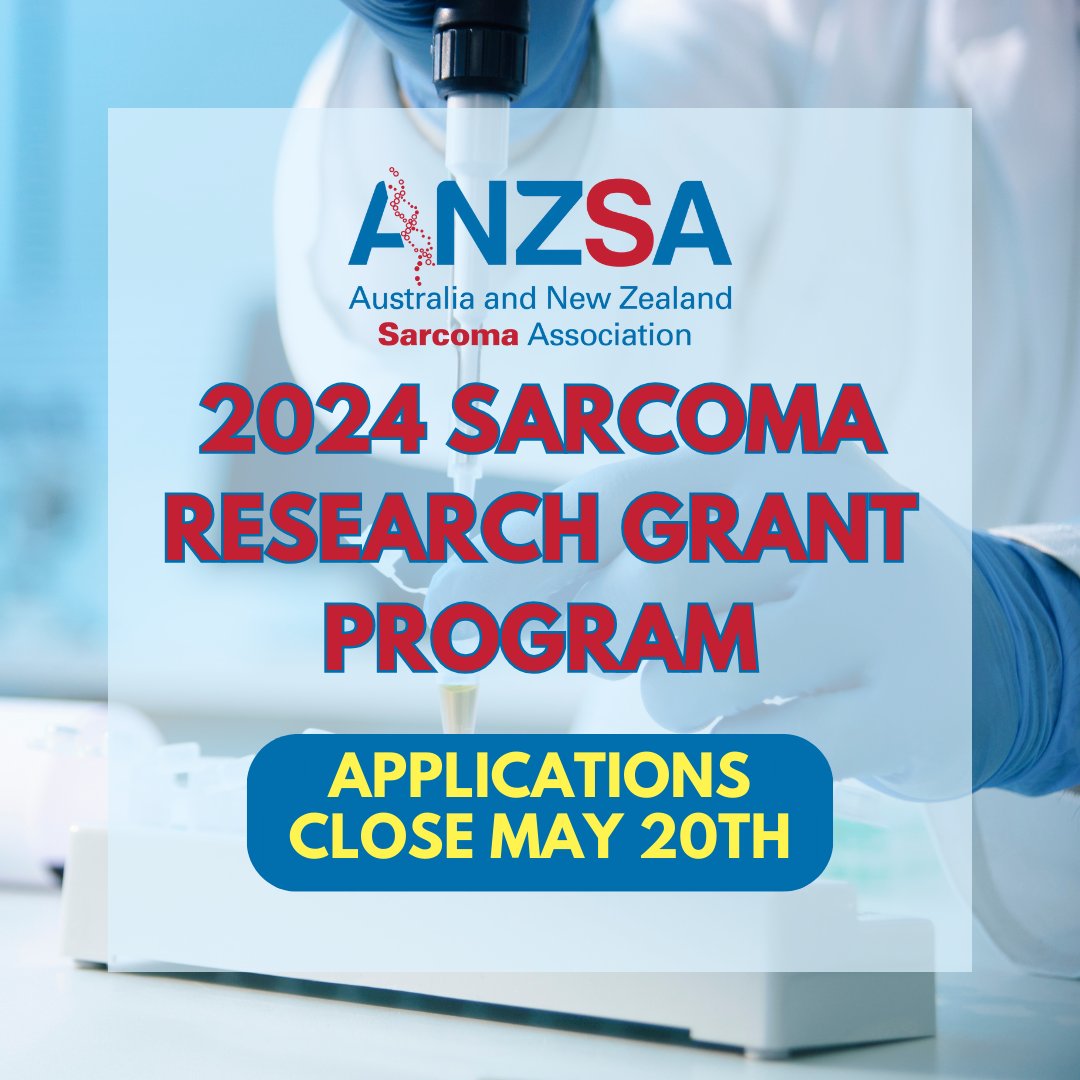 📣 Interested in submitting an application for the 2024 ANZSA Sarcoma Research Grants? Apply now! This year, we are offering two 12-month grants with support from our generous donors to fund new sarcoma research. Visit our website for more information: sarcoma.org.au/2024sarcomares…
