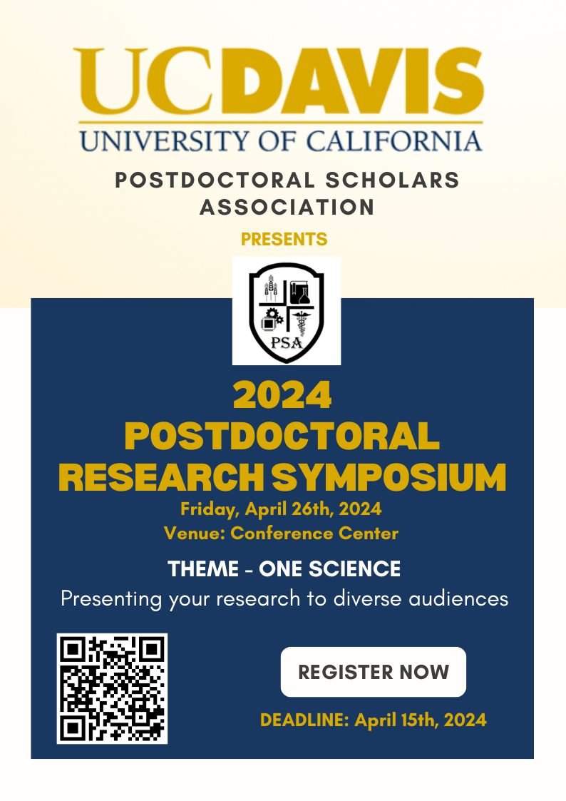 UC Davis Postdoctoral Scholars Association (PSA) (@ucdavispostdocs) on Twitter photo Hello Fellow Postdocs @ UC Davis, The PRS 2024 is getting closer. Hurry up and don't forget to register by April 15th. We look forward to meeting you there, PSA Team
<a href="/AuthenticFelix/">Felix Ogunmokun, Ph.D.</a>
<a href="/manohar_pb/">Manohar Bhandari, Ph.D.</a>
<a href="/Ruchiikashyap/">Ruchika Kashyap</a>
<a href="/MadhuraPat48768/">Madhura Patankar</a>
<a href="/ucdavis/">UC Davis</a>
<a href="/UCD_Cancer/">UC Davis Comprehensive Cancer Cent</a> Hello Fellow Postdocs @ UC Davis, The PRS 2024 is getting closer. Hurry up and don't forget to register by April 15th. We look forward to meeting you there, PSA Team
<a href="/AuthenticFelix/">Felix Ogunmokun, Ph.D.</a>
<a href="/manohar_pb/">Manohar Bhandari, Ph.D.</a>
<a href="/Ruchiikashyap/">Ruchika Kashyap</a>
<a href="/MadhuraPat48768/">Madhura Patankar</a>
<a href="/ucdavis/">UC Davis</a>
<a href="/UCD_Cancer/">UC Davis Comprehensive Cancer Cent</a>