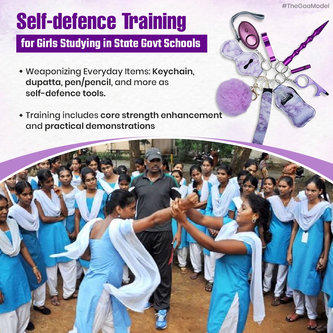 Empowering Goan schoolgirls! The Rani Laxmibai Atma Raksha Prashikshan program in Goa teaches self-defence using everyday items like keychains and pens. Strengthening core skills and building confidence! #GoaEmpowers #SelfDefenceTraining #TheGoaModel #EmpoweringGirls #SelfDefence