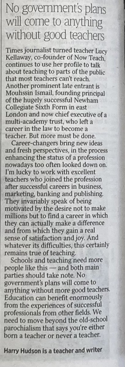 'Latecomers to teaching can energise education' My latest piece in today's @thetimes 👇