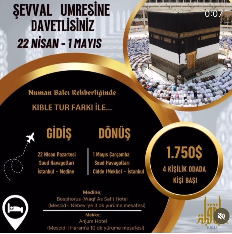 Yeni Bir Dünya'nın kurulduğu yer Medine Yeryüzünün ilk mescidi Mescid-i Haram ve şehirlerin annesi Mekke 9 gece 10 günlük ziyaret. Yürüyüş mesafesinde oteller. İstanbul'dan hareket Numan Balcı ve Kadir Öztürk rehberliğinde Şevval Umresi'ne davet.