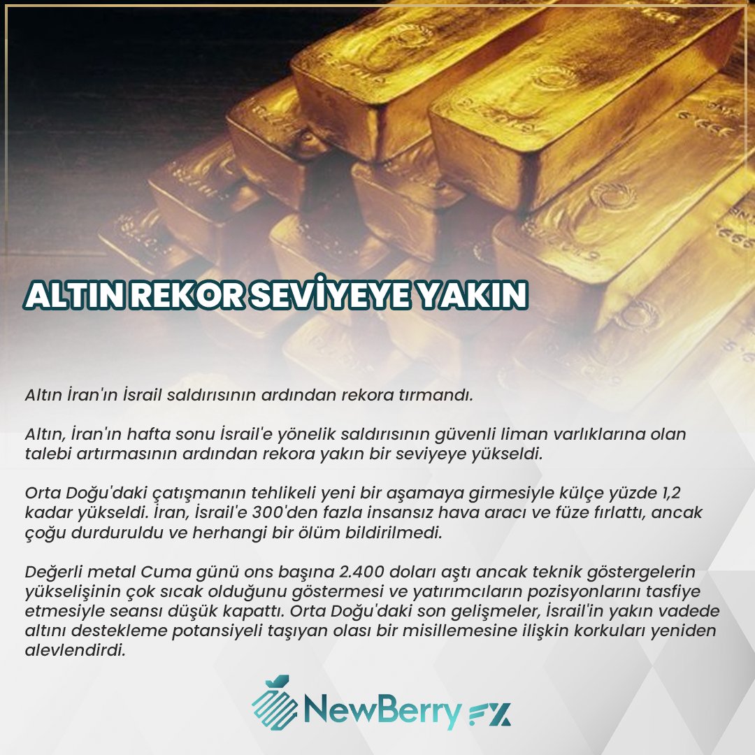 NewberryTrades's tweet photo. Altın İran'ın İsrail saldırısının ardından rekora tırmandı.

#altın #onsaltın #forex #fx https://t.co/MRRdSmhVHQ