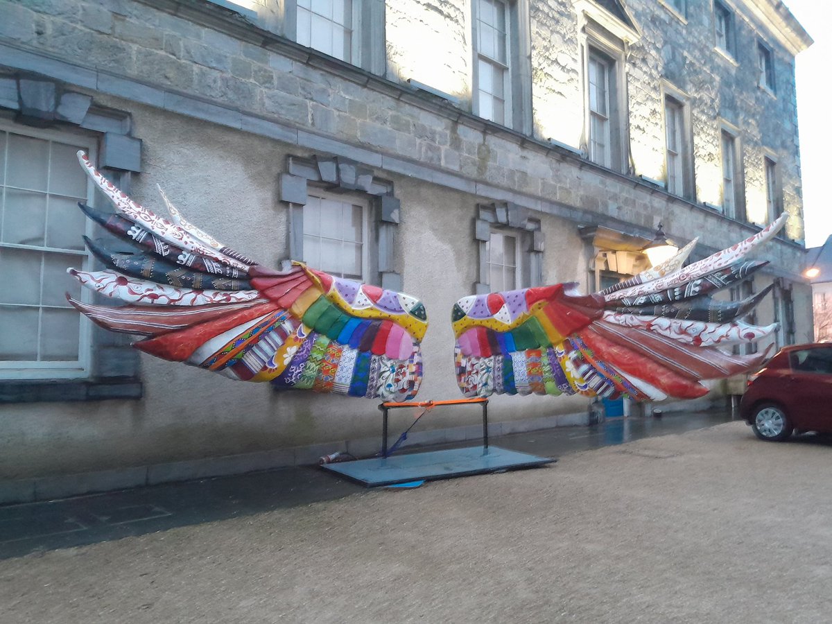 Colourful wings artwork display behind the Bishops Palace at Cathedral Square in #WaterfordCity