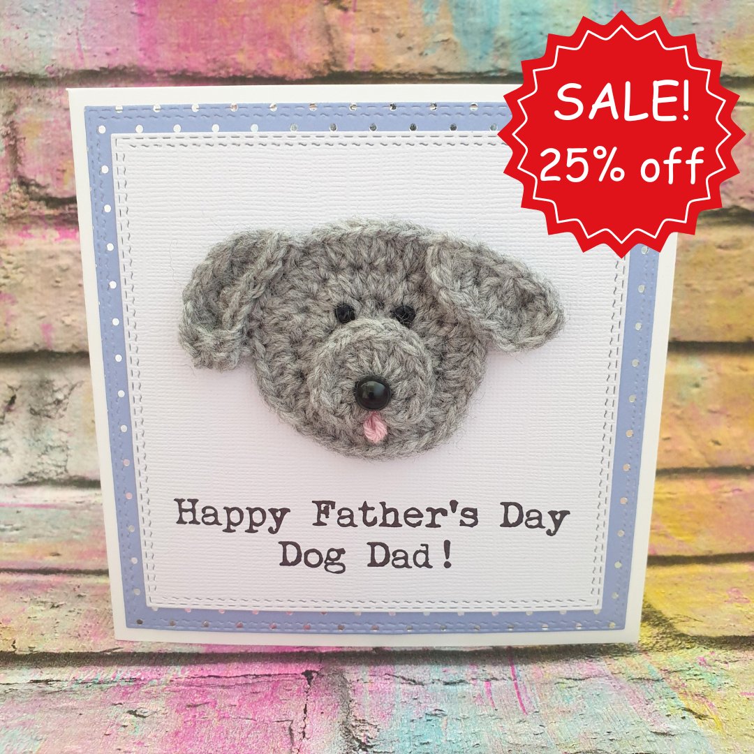 All cards in my Etsy shop are 25% off! How about this crocheted one for Father's Day from the dog? It's only £3.37 and that includes UK postage🐶 #MHHSBD #EarlyBiz kittykenthandmade.etsy.com