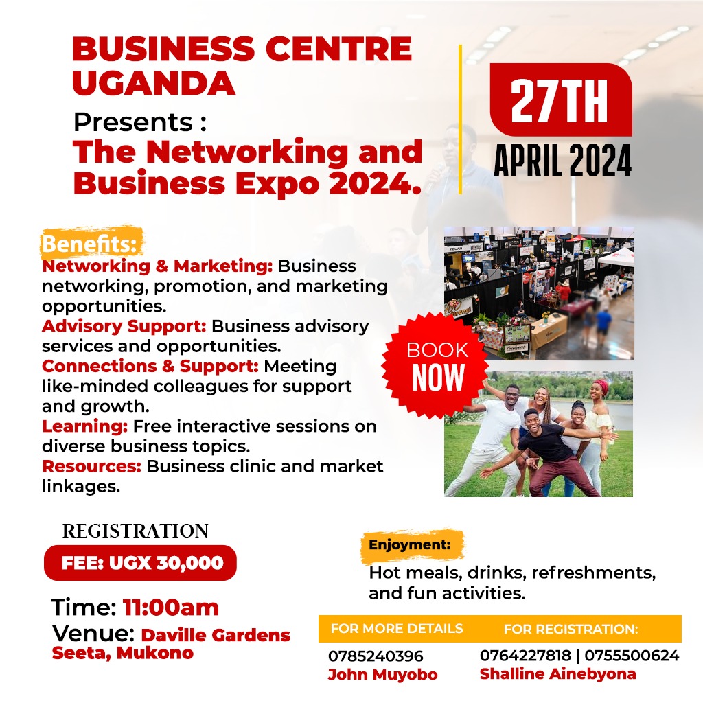 The Networking and Business Expo 2024 is next Saturday at Daville Gardens Seeta. It is organized by @MuyoboConsultUG and will offer information to people who are looking for jobs and or starting business ventures. Make sure to be apart of it.