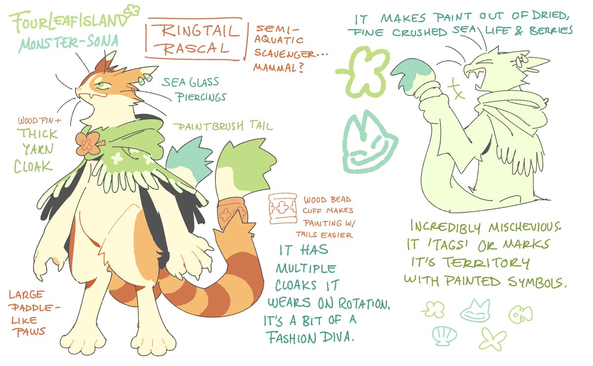 my fursona, turned into a monstersona. some monster biology/habits brainstorm too 