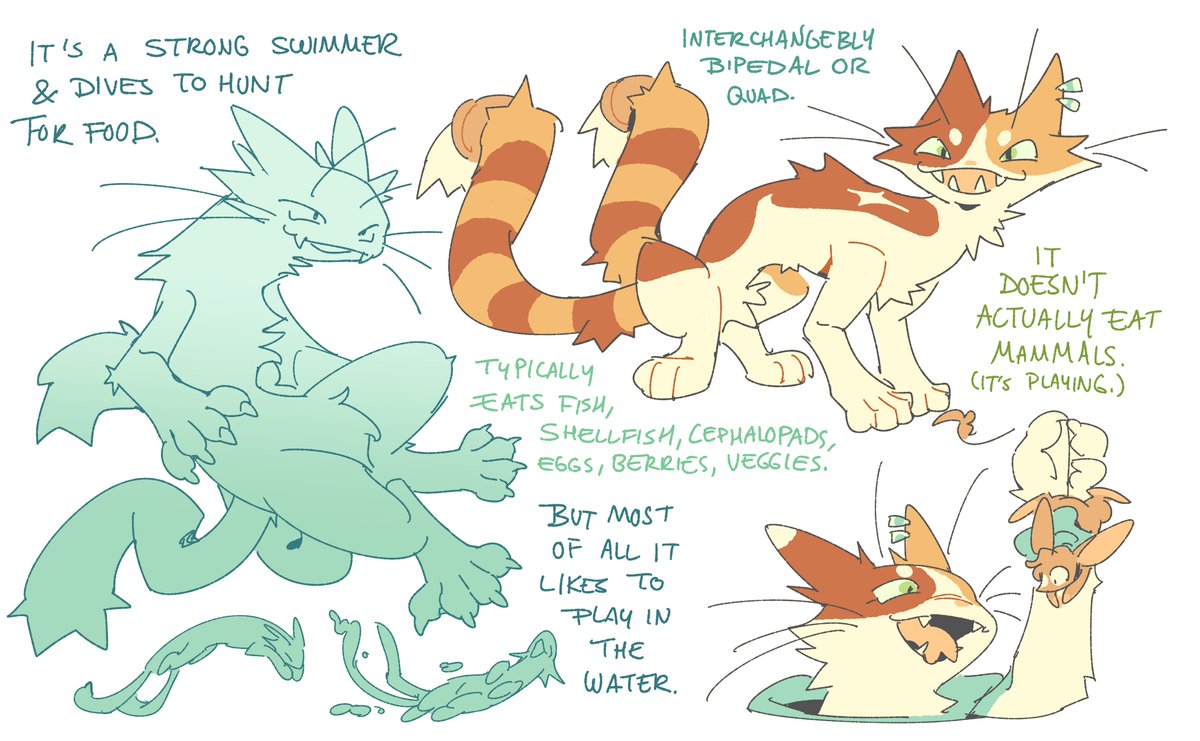 my fursona, turned into a monstersona. some monster biology/habits brainstorm too 