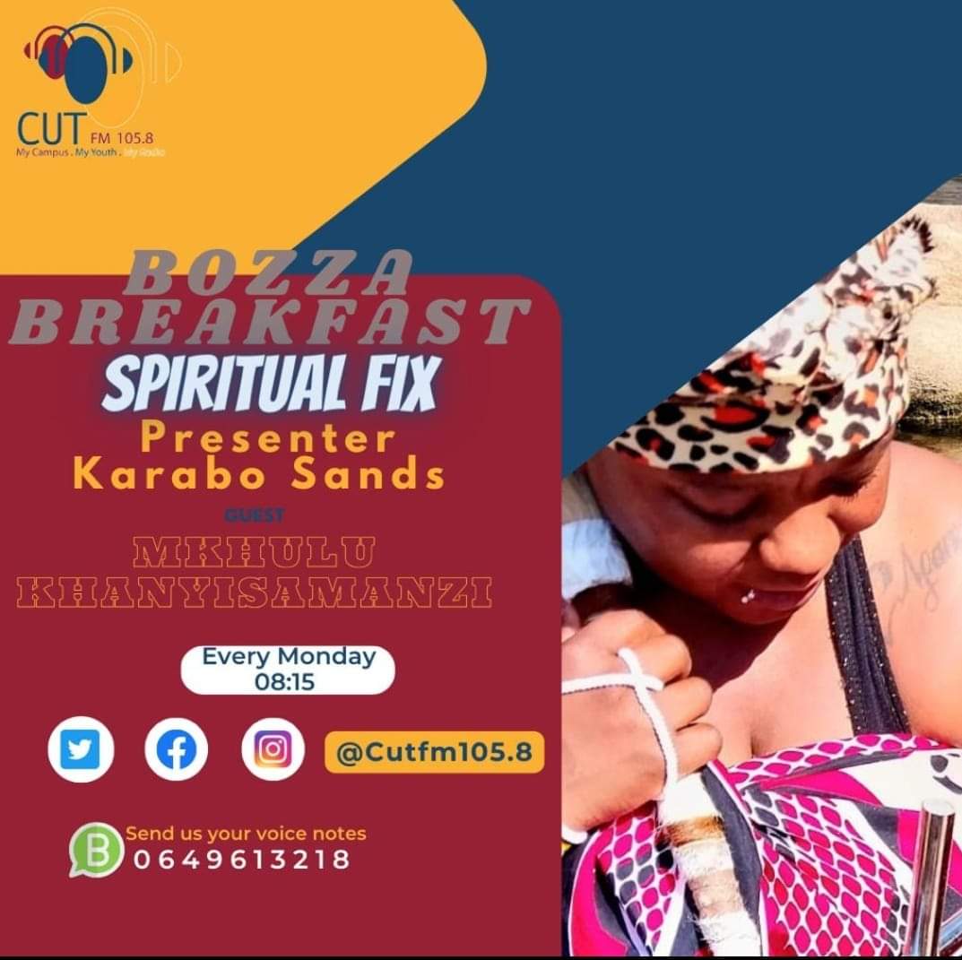 CUTFM1058's tweet photo. On the way: #SpiritualFix ๐ฟ
We make a Sandzy Call to Medium @DidahMotaung. Today we are connecting with your loved ones that have passed away and get a reading live on air!
If you want to get a reading, drop us your name & surname below.
#YelloMorningsWithSands https://t.co/wxbsODMBPS