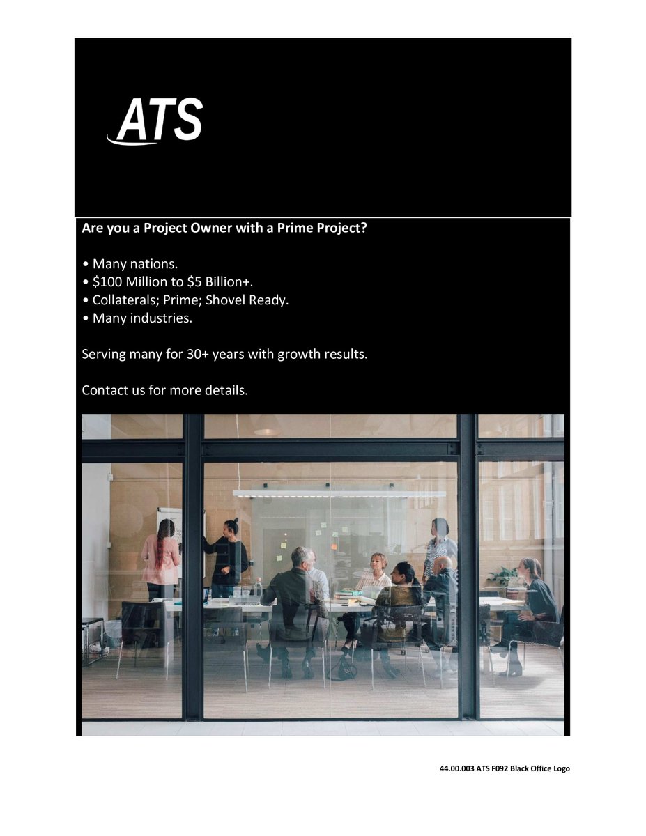 🎯Our project finance readiness consulting prepares you for financing 💡
Project Criteria: $100M- $5 Billion+. Most nations.

 Contact GX@ATS-BUSINESS.COM
☑ ATS-Business.com
 
 #consulting #investment #projectmanagement