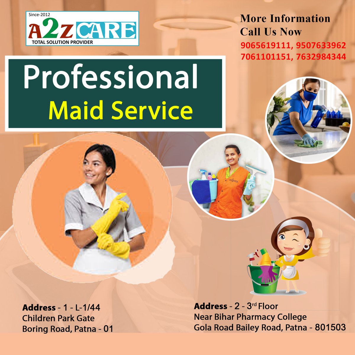 🌟 A2Z Care: Your Maid Service Solution! 🏡✨
✨ Professional. Reliable. Affordable. ✨
Book now for a sparkling clean home! 🧹✨

#A2ZCare #MaidServices #HomeCleaning #SparklingClean #BookNow #MaidServices #ProfessionalCleaners #HomeCleaning #SparklingClean #TrustworthyMaids