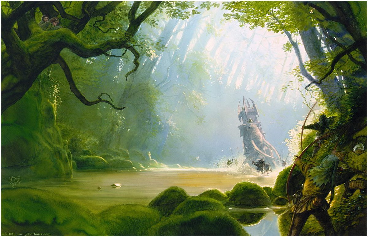 For #APRIL 1997
‘The Mûmak of Harad’ #JohnHowe (born 1957) 1995 Christopher Tolkien, The War of the Ring. The History of Middle-Earth Vol. 8 (HarperCollins).
Reproduced in *Tolkien Calendar 1997* (HarperCollins) for April
#JRRTolkien #TheLordOfTheRings #LOTR