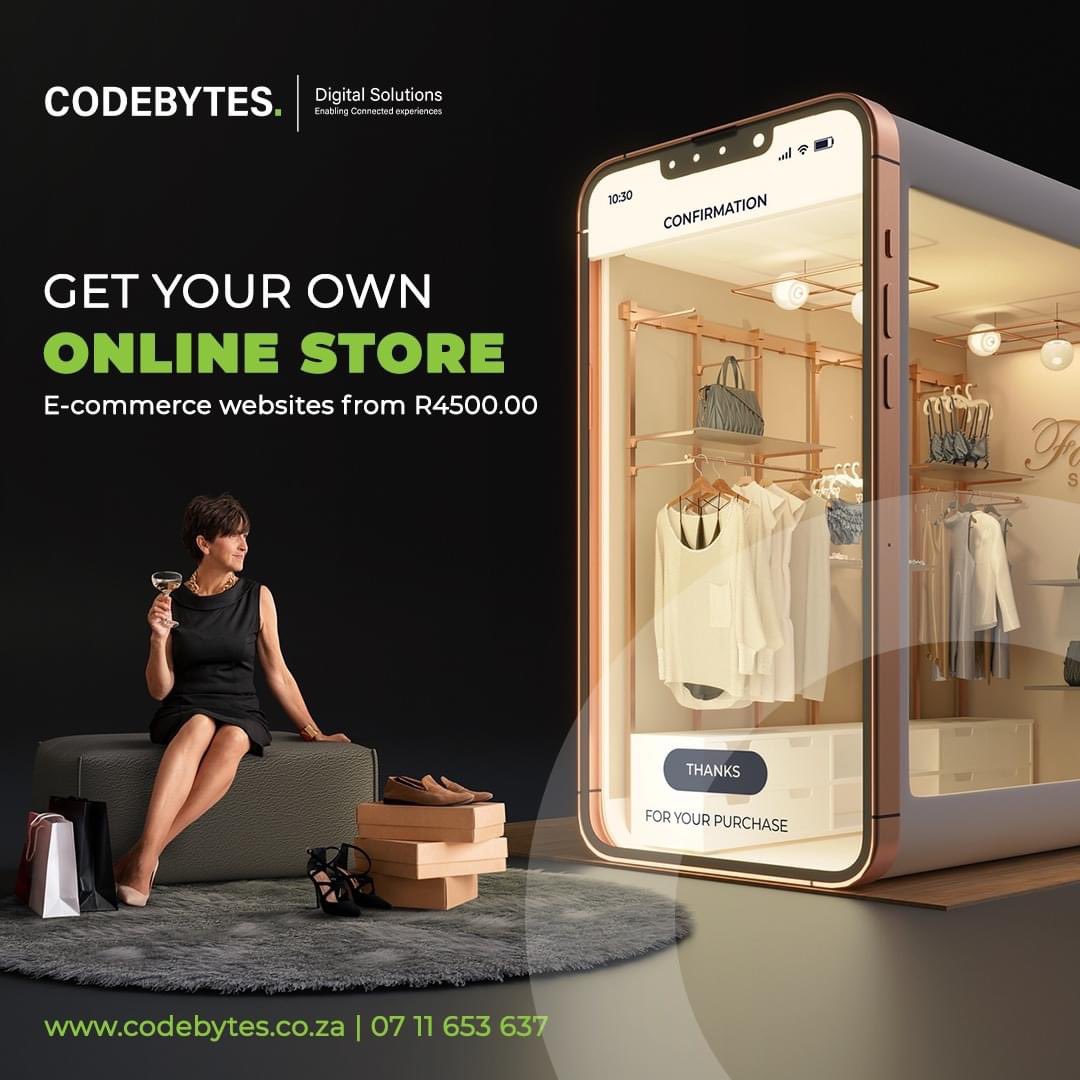 Looking to start selling your products & services online, or increase your existing sales effortlessly? Join the e-commerce revolution today! Reach out to us at to get started. C: 0711653637 E: info@codebytes.co.za W: codebytes.co.za Dj Sbu