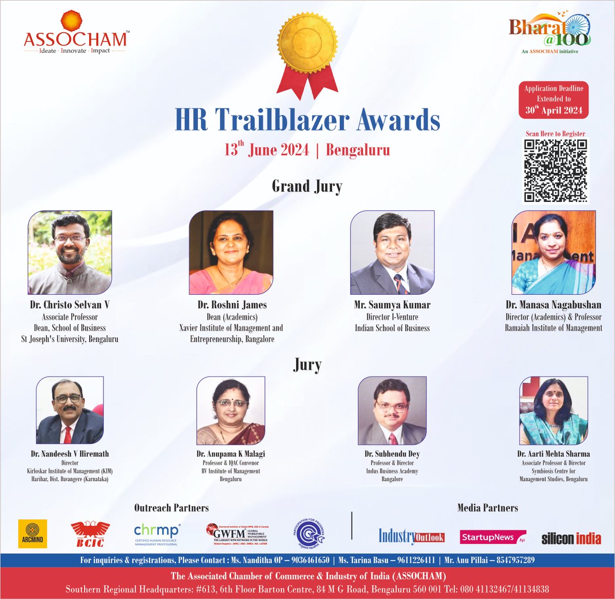 #ASSOCHAM Southern Region's HR Trailblazer Awards 2023 are coming to Bangalore. Calling all Large Companies, Startups, MSMEs, and NGOs to nominate for multiple award categories. Deadline: April 30,2024 🗓️June 13, 2024 📍Bangalore 🔗Apply now forms.office.com/r/4XMsv9PTXq…