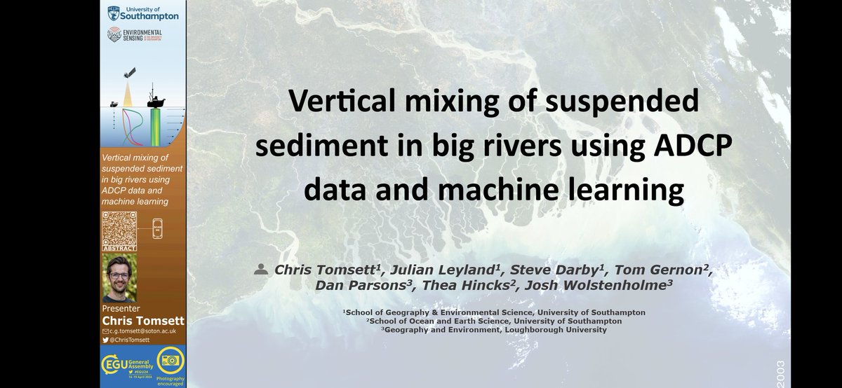 For those at #EGU24 interested in sediment and geomorphology, come listen to me talk and discuss my research at Pico Spot 3 in session GI2.6 from 10:45 on global adcp calibrations for variability in SSC measurements 🌍🏞️