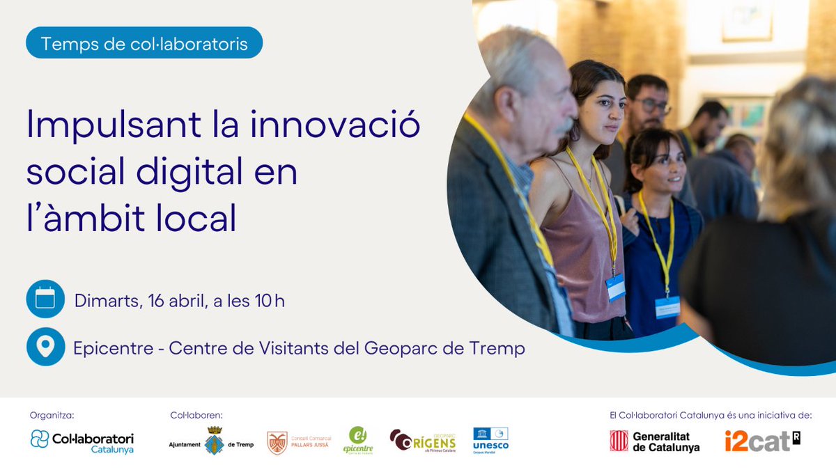 i2CAT's tweet photo. 🚀 DEMÀ!
📣 No us perdeu la jornada #TempsDeColabs!
🕙 10 h
📍 Epicentre @geoparcorigens de #Tremp 
💡 Descobrireu projectes d'innovació social digital, experimentareu amb la realitat virtual i connectareu amb agents del territori! 

🖱️ https://t.co/viizv5Xuy5

🔝 @tic @AjTremp https://t.co/X3FlPtNJDU