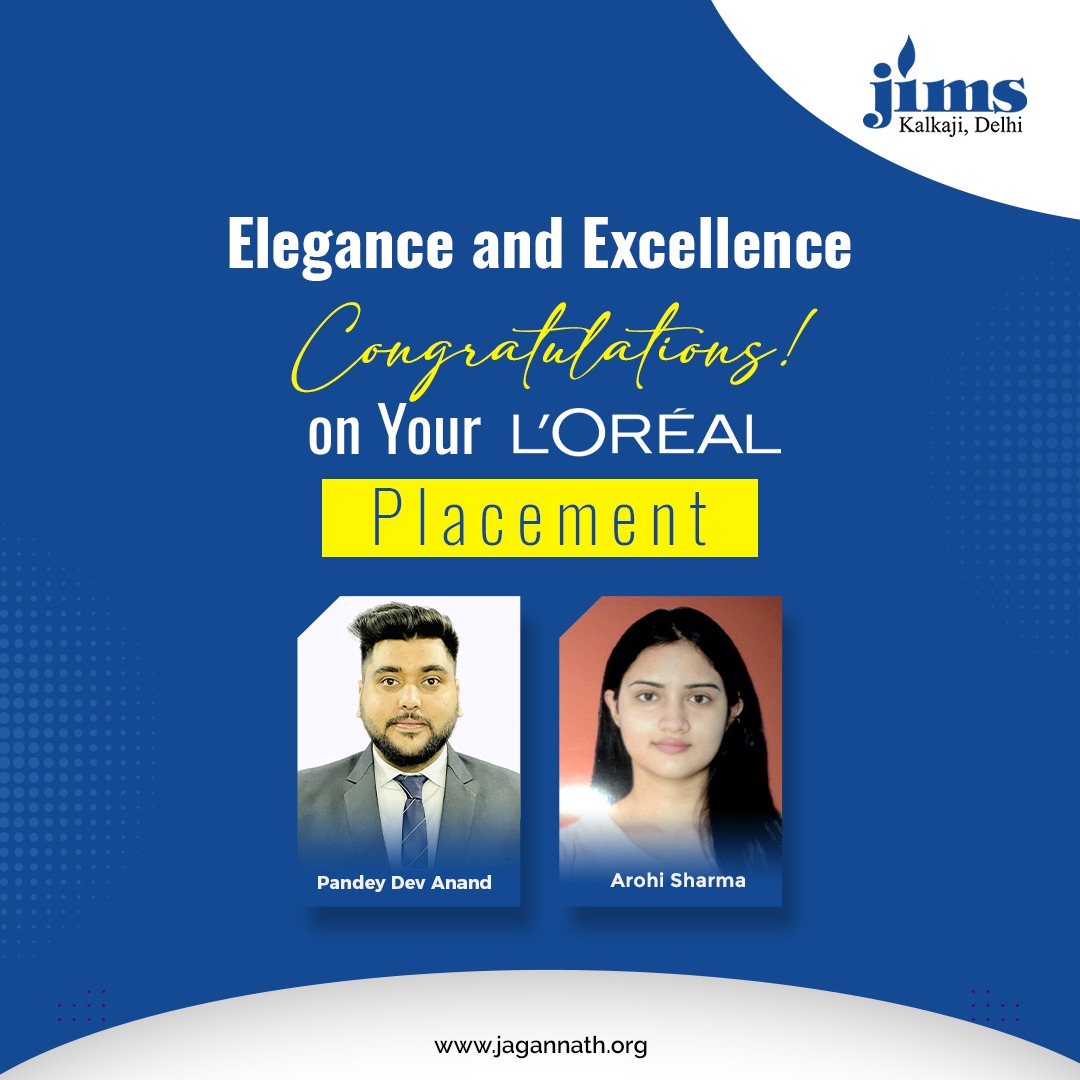 We are immensely proud to announce the successful placement of our talented students at L'Oréal, a global leader in beauty and cosmetics. 

#jimskalkaji #placement #jimsplacement #loreal #managementstudies