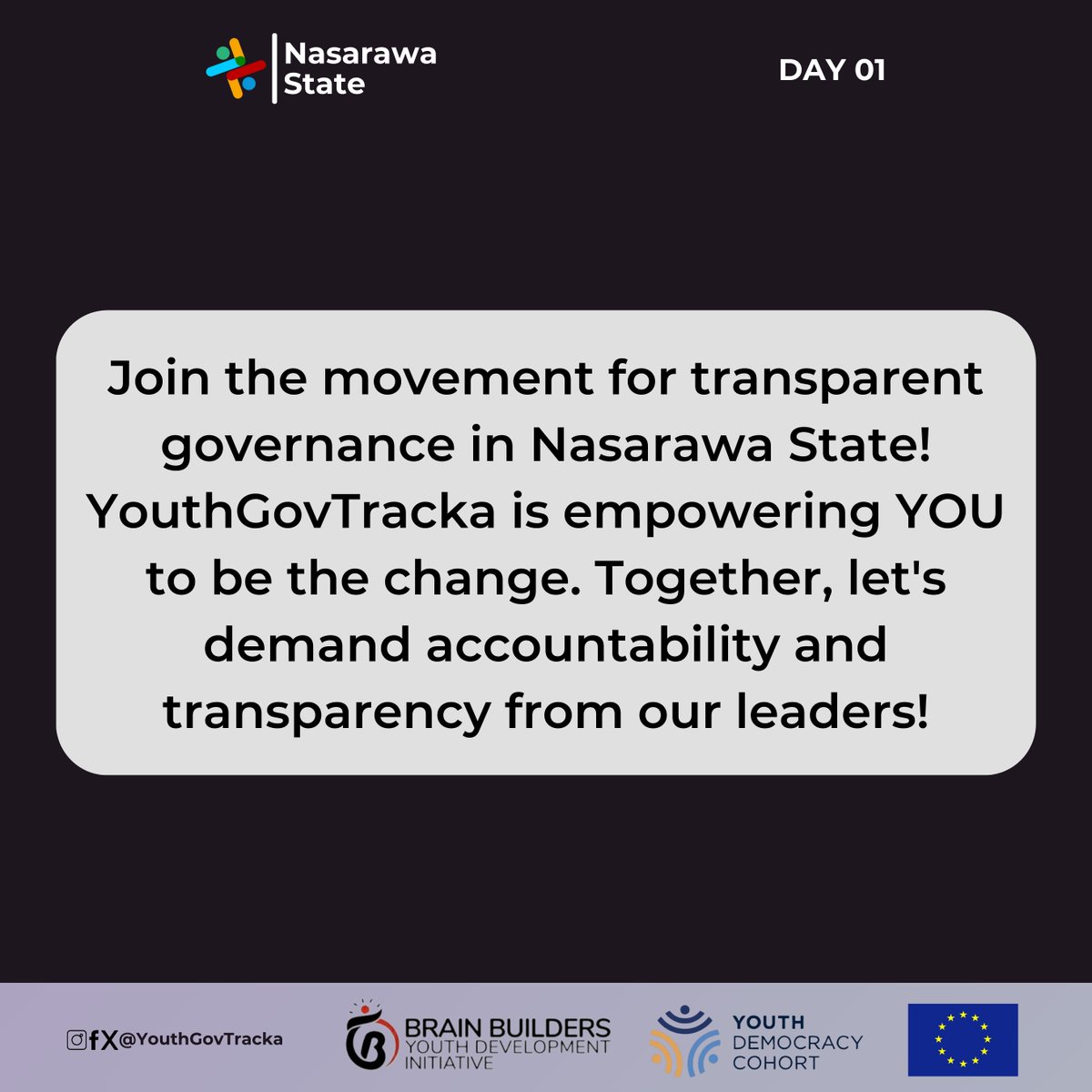 DAY 01: Let's build bridges, not barriers! Join YouthGovTracka in fostering dialogue and understanding between young people and government  in Nasarawa State. Together, we can find common ground and work towards shared goals. @Adams_choa @BrainBuilders01 #YouthDialogue