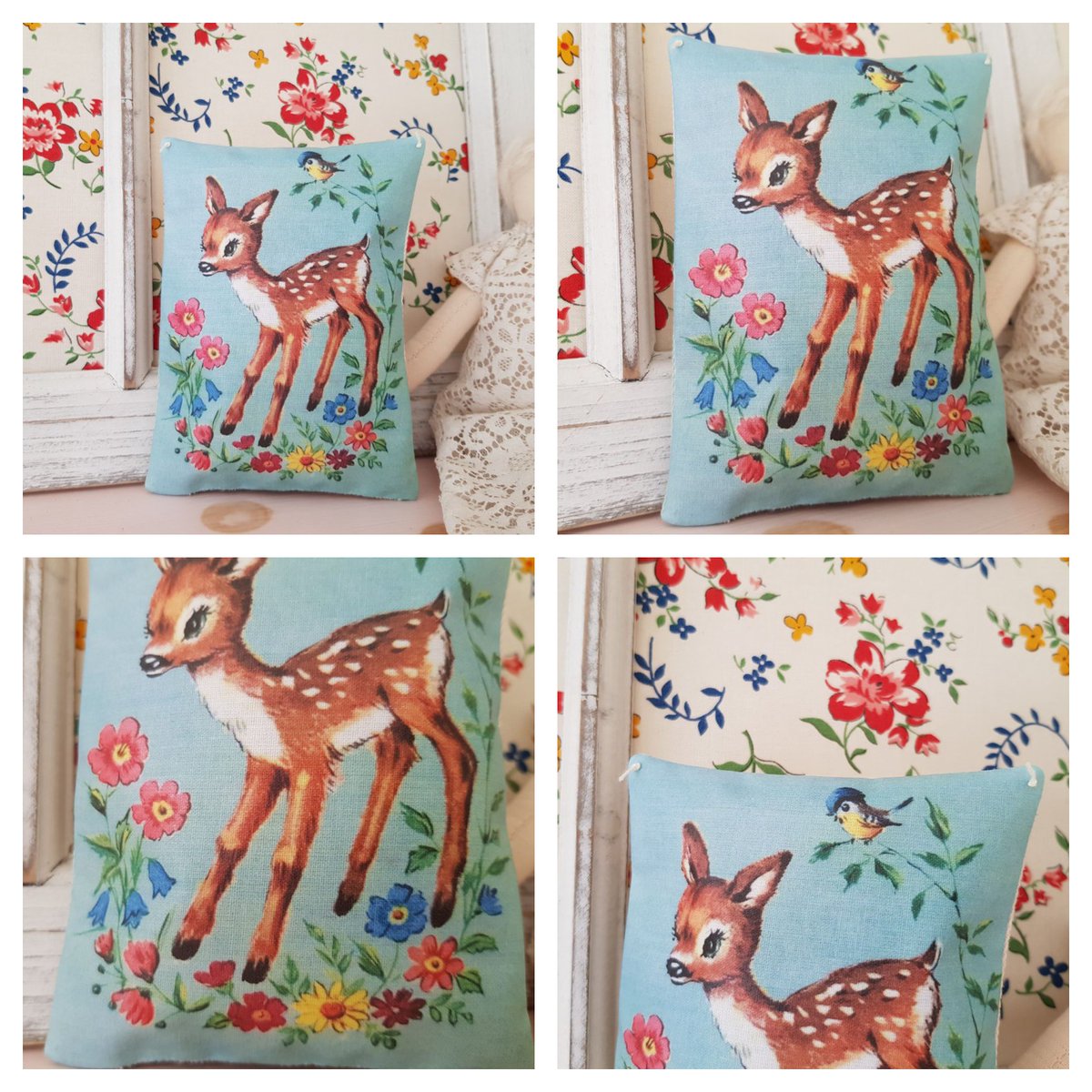 This cheery 'Bambi' lavender bag comes ready to hang so perfect hung from a door or drawer. It can also be scented with rose petals if you prefer. #earlybiz #craftbizparty #lavenderbag 
sarahbenning.etsy.com/listing/117596…