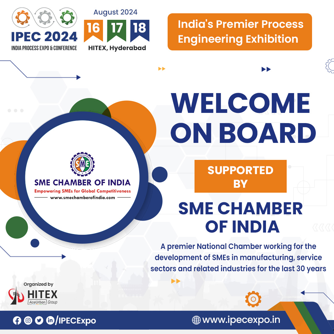 We are delighted to be supported by SME Chamber of India at IPEC 2024.

#IPEC2024 #Ipec #Nationalchamber #Supportedby #smallenterprises #entrepreneurs #Startups #mediumenterprises #manufacturing #servicesectors #processengineering #collaboration #Expo2024 #businessexpo