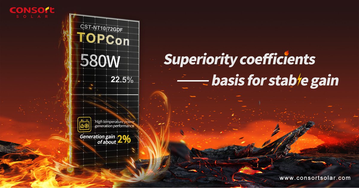 CONSORTSOLAR's tweet photo. ๐ Superior Quality | Defy the Heat!
๐ Consort #solar_modules offer high temperature power generation performance.
๐ Our #N_type #solar_modules have a relatively low temperature coefficient. ๐
If you want to know more, check our website: https://t.co/0TDENOG8QR
#Solar #Factory https://t.co/Wnzm6Z19Zs