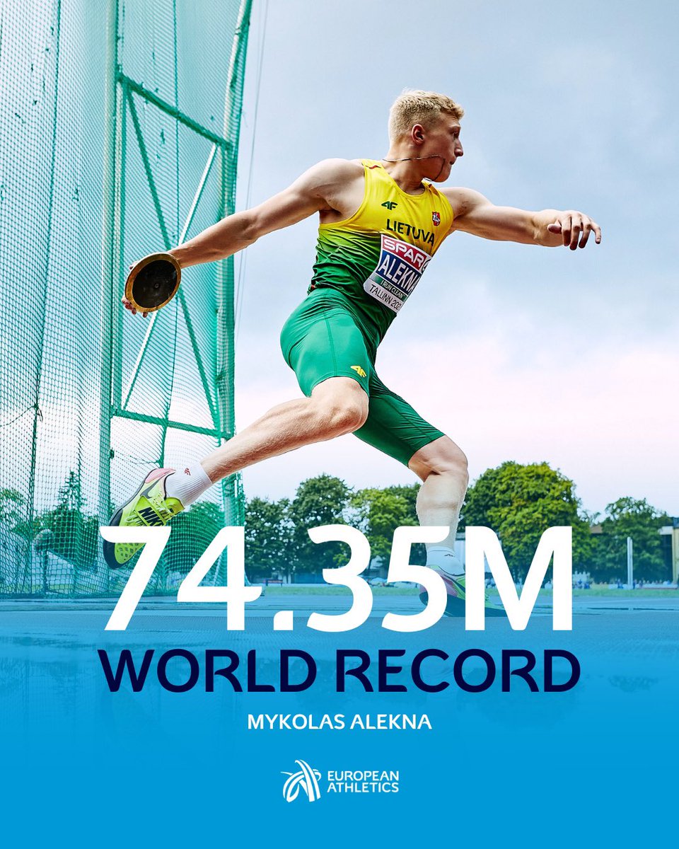 The longest standing men’s world record falls! 🫨 Mykolas Alekna 🇱🇹 breaks the 38-year-old world discus record with 74.35m in Ramona, Oklahoma! 🔥🤯 All six of his throws were measured over 70 metres!