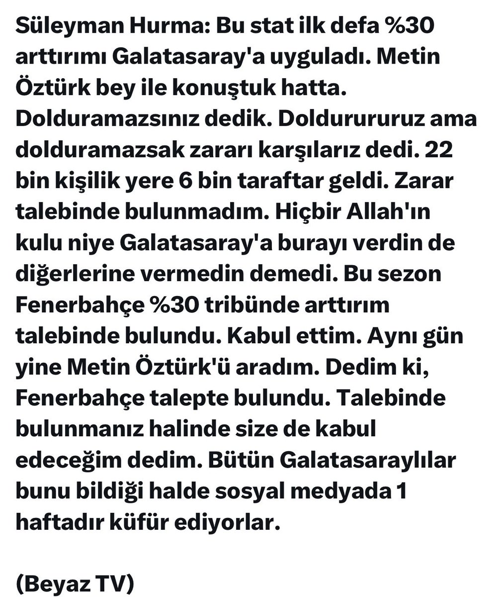 Dün akşam maç saatinde paylaştığım bu bilgiyi Sn Hurma gece detaylı bir şekilde anlatmış… Ama asıl sıkını; ortalıkta tüm bunları bilmesine rağmen sırf Galatasaray taraftarına şirinlik olsun diye paylaşım ve yorum yapan gazeteci görünümlü amigoların olmasıdır..