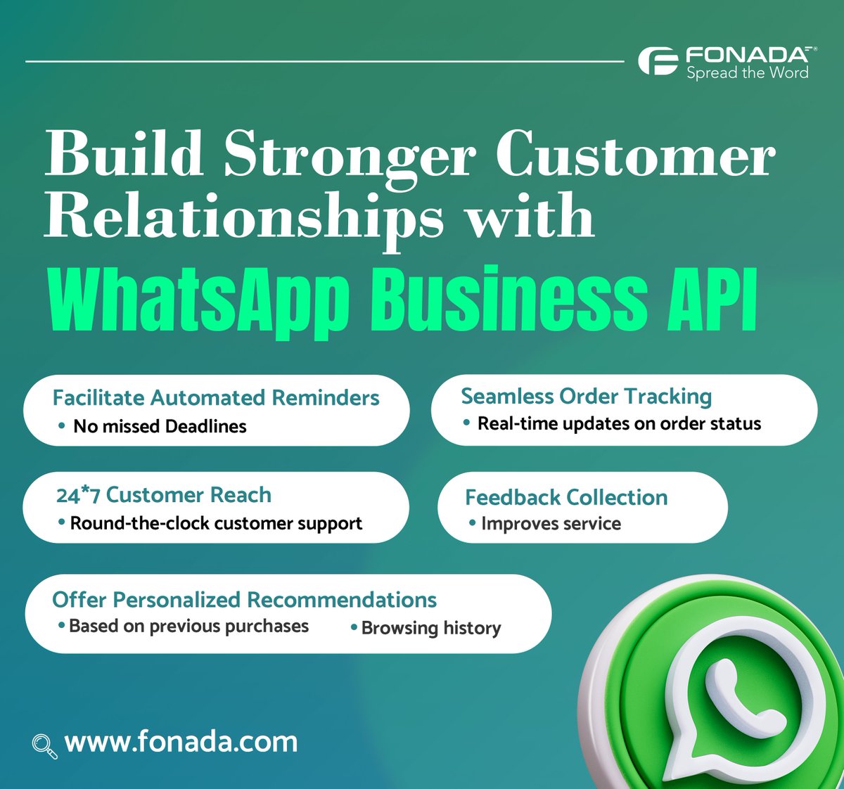 Fonada_com's tweet image. Enhance customer interactions with WhatsApp Business API. Build stronger relationships through instant messaging, notifications, and personalized support.

#𝐟𝐨𝐧𝐚𝐝𝐚 #Whatsappbusinessapi #WhatsAppAPI #𝐜𝐥𝐨𝐮𝐝𝐭𝐞𝐥𝐞𝐩𝐡𝐨𝐧𝐲 #𝐜𝐥𝐨𝐮𝐝𝐜𝐚𝐥𝐬𝐨𝐥𝐮𝐭𝐢𝐨𝐧𝐬