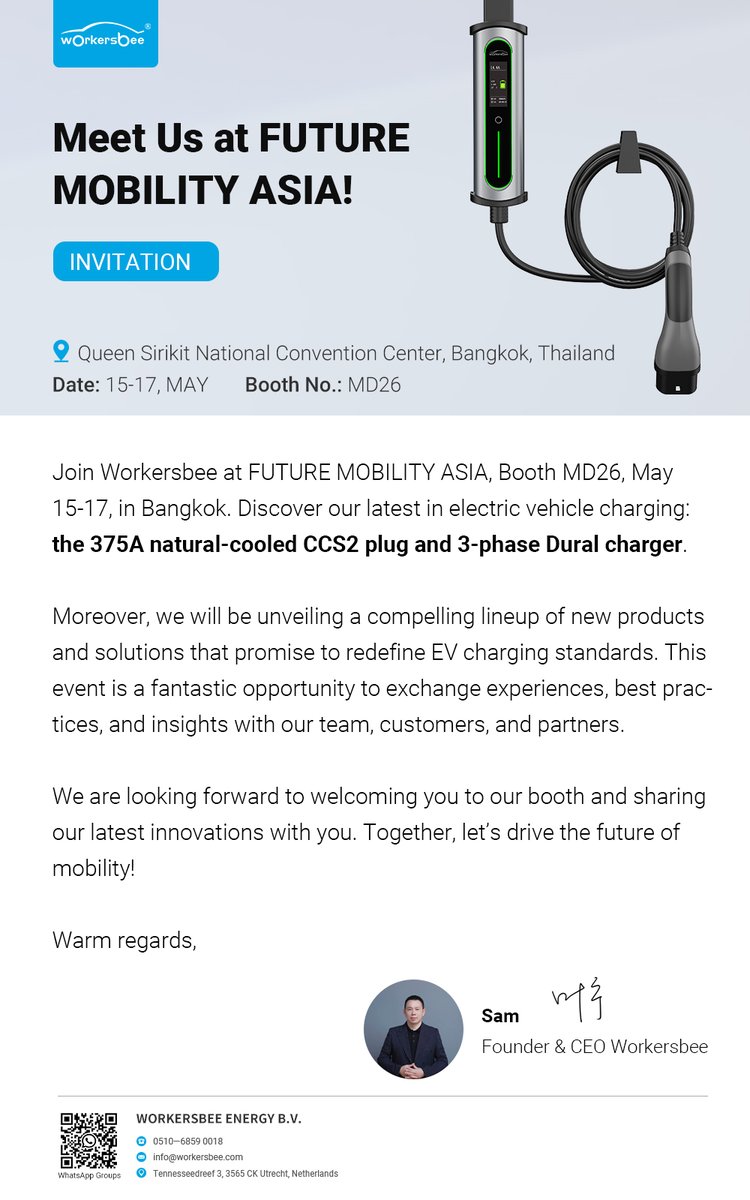 workersbee's tweet photo. 🚀 Join WORKERSBEE at Future Mobility Asia 2024! 🚀

🗓️ Date: May 15-17, 2024
📍 Location: Queen Sirikit National Convention Center, Bangkok, Thailand https://t.co/qpla6nwgdp