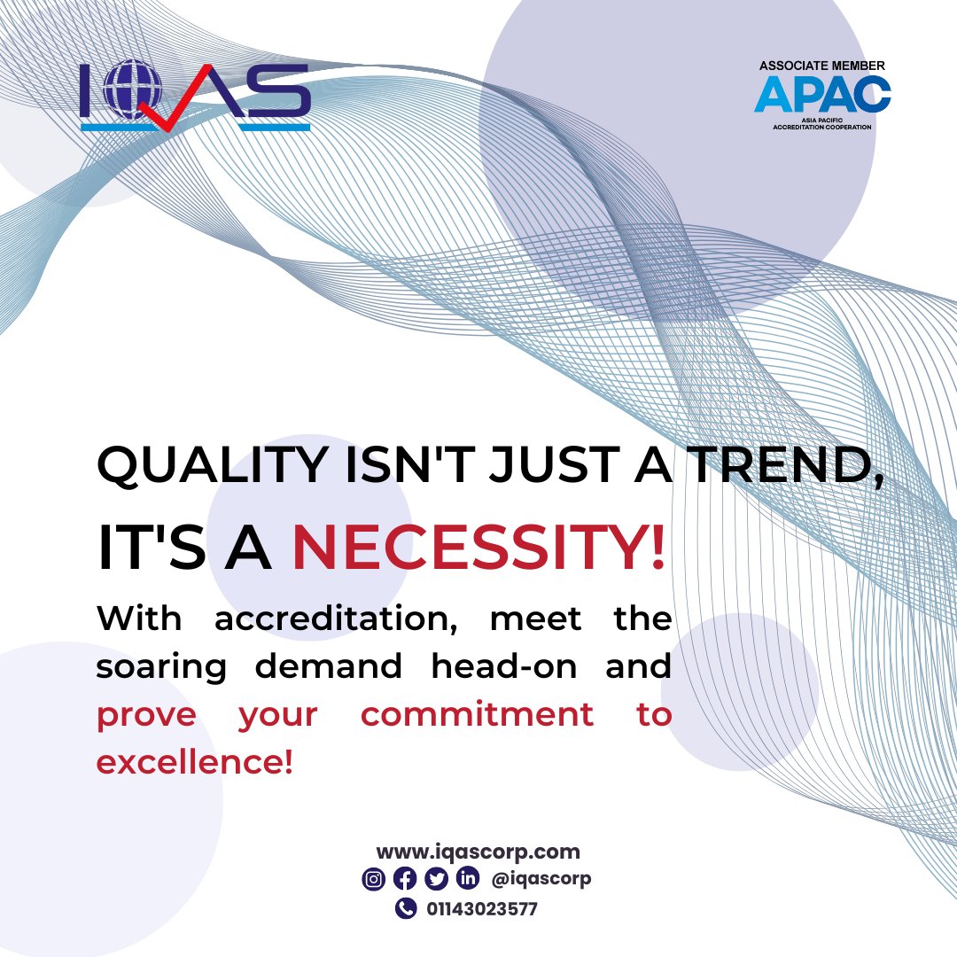 Quality isn't just a passing trend—it's an absolute necessity in today's competitive landscape. By achieving accreditation, you demonstrate a proactive approach to maintaining the highest standards.

#IQAS #QualityFirst #CommitToExcellence #Accreditation