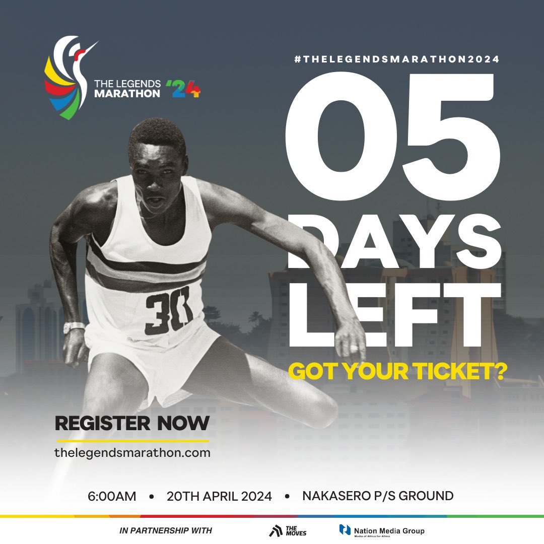 The count down has started……. 5days to go🏃🏽‍♀️🏃🏽‍♀️🏃🏽‍♀️🏃🏽‍♀️🏃🏽‍♀️🏃🏻🏃🏻🏃🏻 If you haven’t registered do it now! You can’t miss this first edition of @LegendzMarathon @Kyewaggula_Home