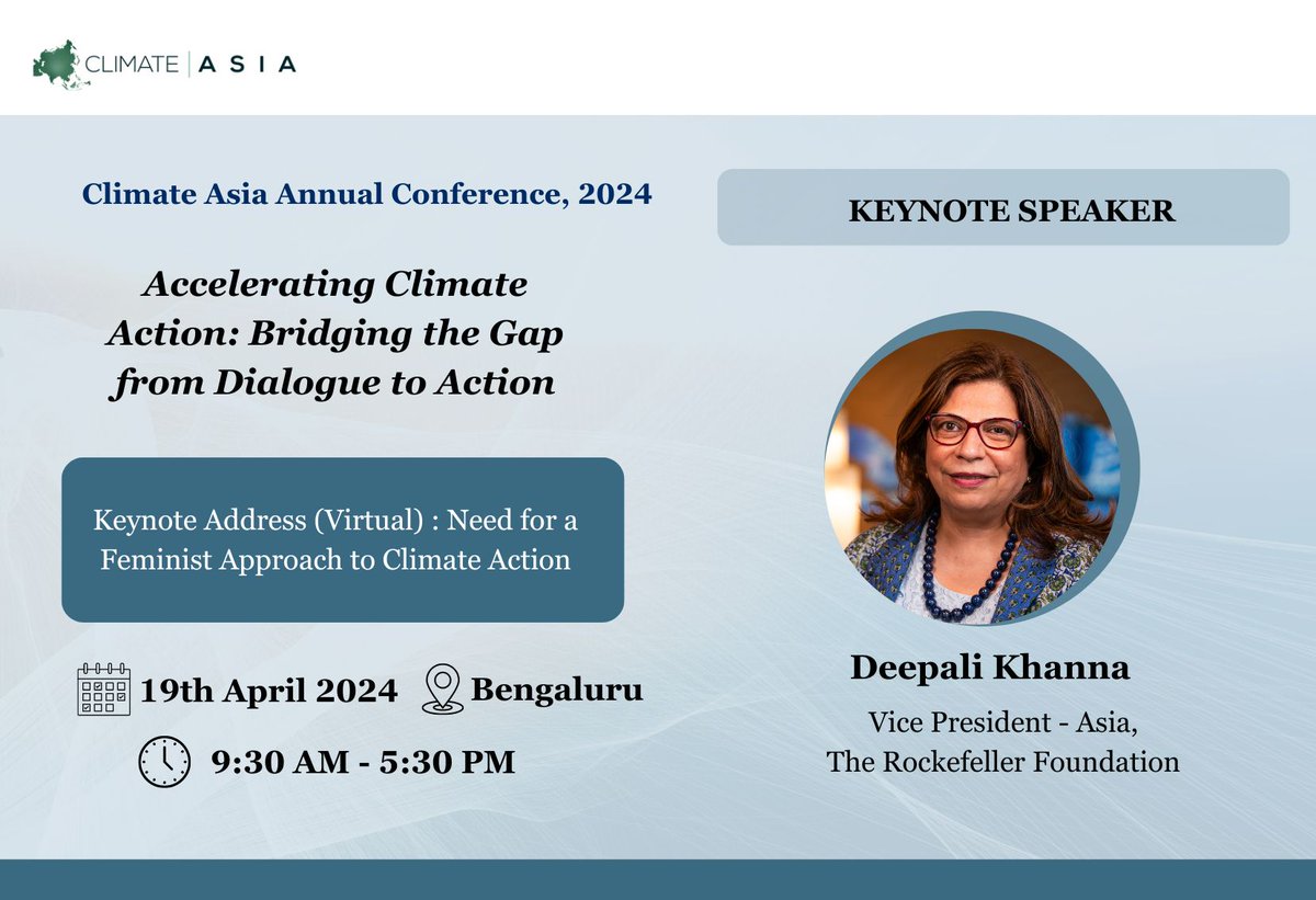 asia_climate's tweet image. Only 3 days to go! Join us in Bengaluru on April 19th &amp;amp; 20th for our 3rd Annual Climate Conference!
Register here: forms.gle/zbh6swUUPU7mFt…

We&apos;re pleased to announce the incredible keynote speakers for the conference!

#ClimateAction #DialogueToAction  #ClimateResilience