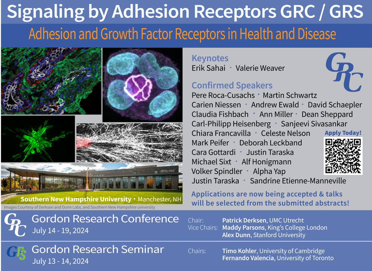 Don’t forget to register for the 2024 @GordonConf /GRS Signaling by Adhesion Receptors (July 13 - 19)! Forefront science and top speakers on cell adhesion signaling in health and disease. Slots available for late breaking data! grc.org/signaling-by-a… @MaddyParso24207 @Dunn_Lab