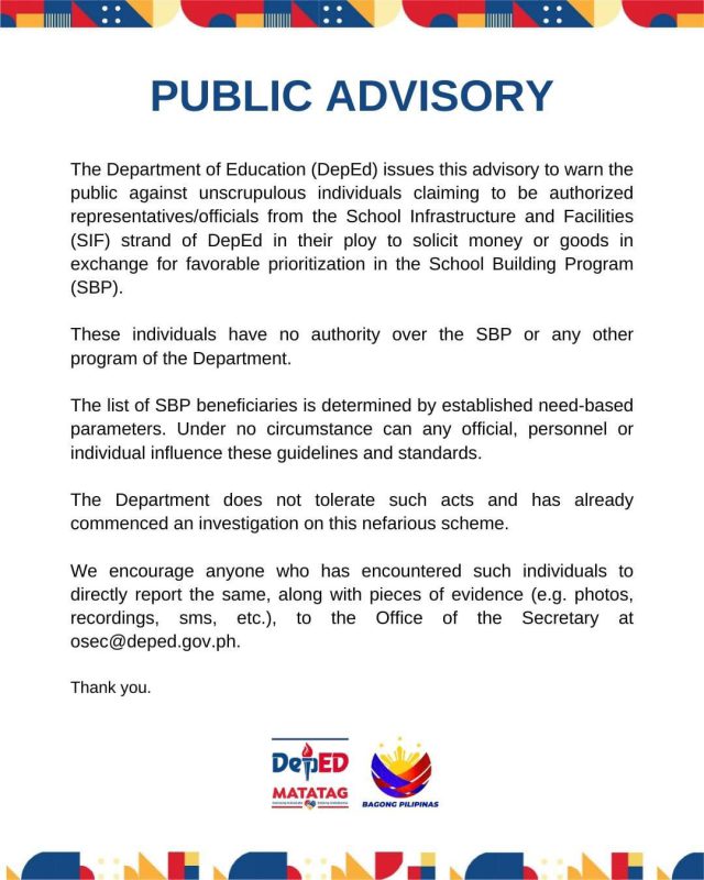 DepEdEdTechUnit's tweet photo. 📢 Attention all! 📚🍎 @DepEdEdTechUnit: Committed to quality education for all Filipinos. Stay updated for announcements, resources, &amp; initiatives. Together, let's build a brighter future! #EdukasyonParaSaLahat #DepEdPH 🇵🇭 https://t.co/r8j4gPYuP2