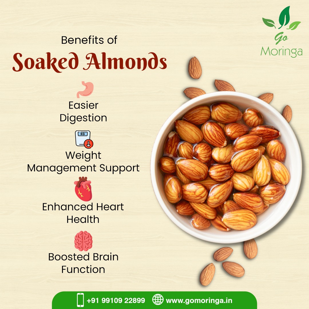 Discover the natural wonders of soaked almonds!

 #wellness #healthyliving #soakedalmonds #nutrition #natural #digestion #weightloss #hearthealth #brainboost #healthyeats #fitfood #healthysnacks #gomoringa #nutrients