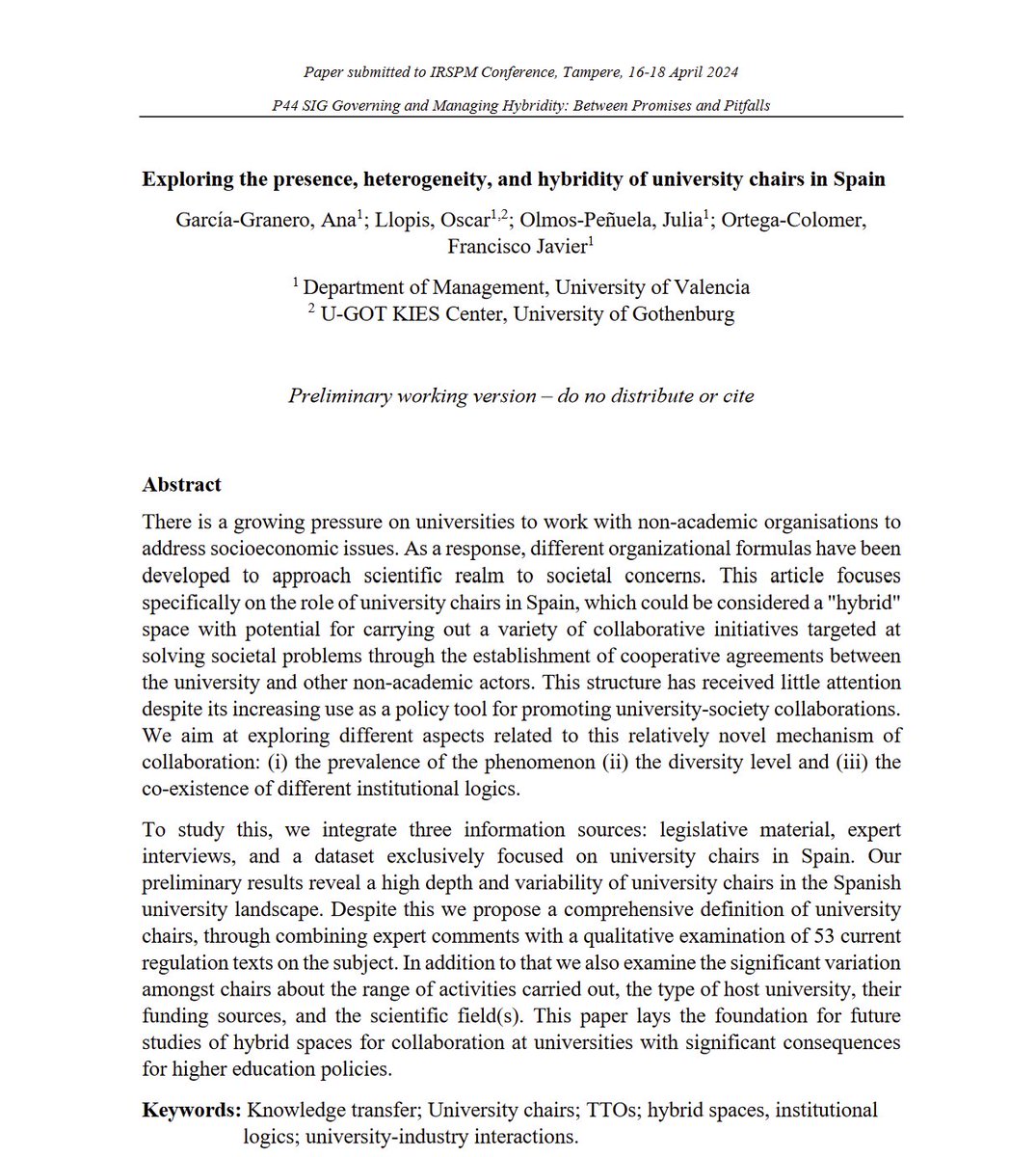📯<a href="/INN4ALL/">INN4ALL | Research group</a> will be attending the <a href="/IRSPM/">IRSPM</a> 2024 Conference in Tampere 🇫🇮

📰Our paper will unveil preliminary findings from a study on university chairs in Spain, portraying them as hybrid structures bridging the realms of science and societal interests.

See you there! 👋