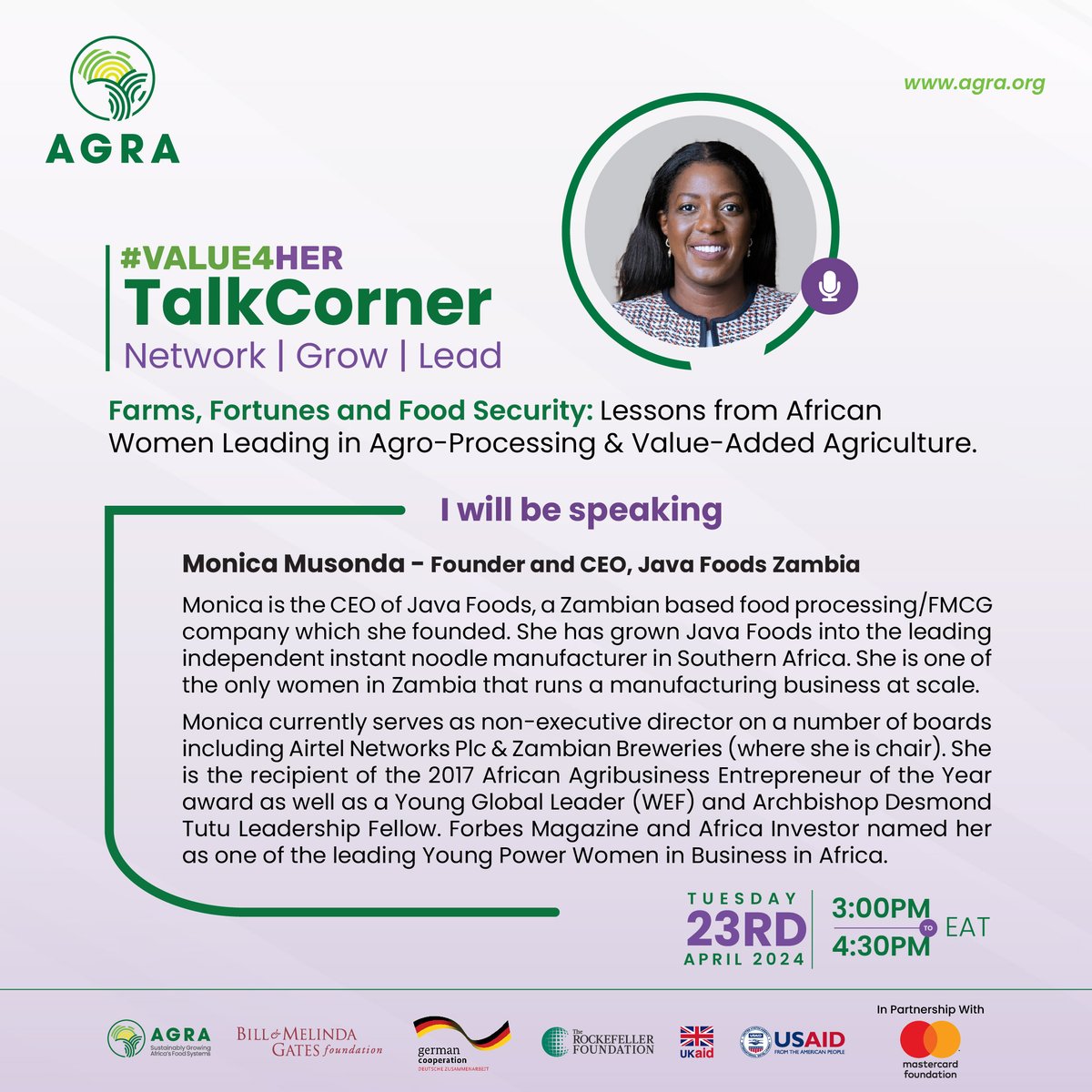 SPEAKER ALERT! Register to join VALUE4HER’s virtual #TalkCorner and hear how Monica Musonda’s journey of leadership & resilience has grown Java Foods into the leading independent instant noodle and fortified foods manufacturer in the larger Southern Africa region. We will be…