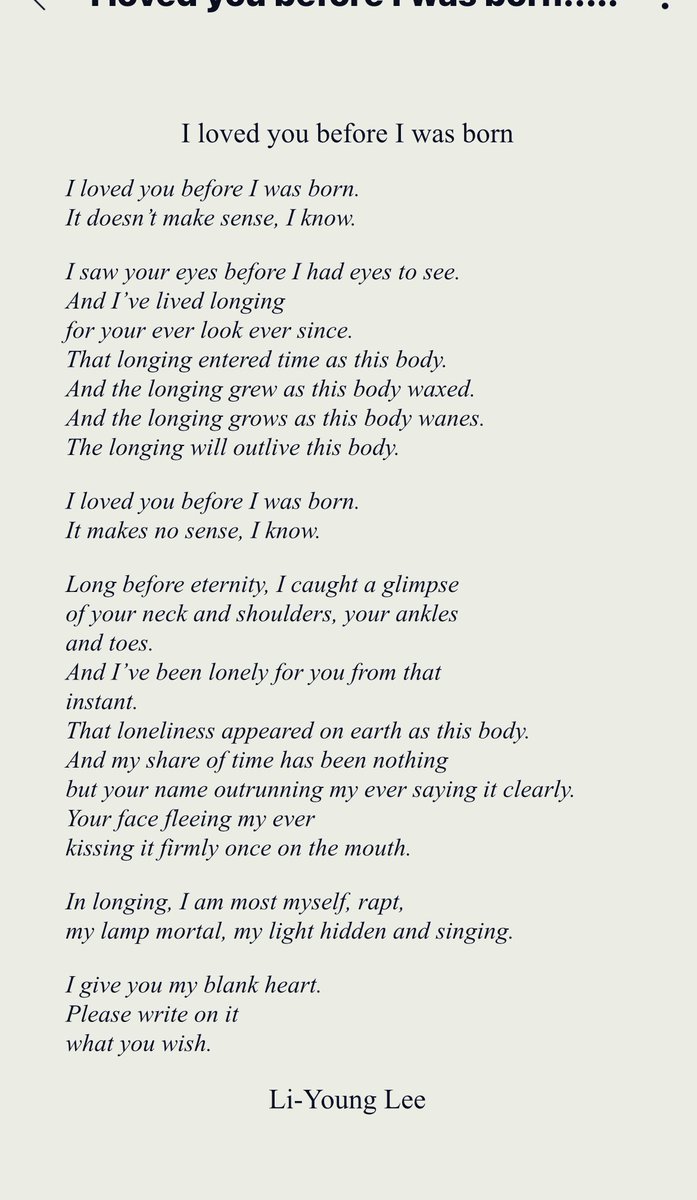 La Poesia del Lunedì. Li-Young Lee è un poeta naturalizzato americano, rampollo di un’importante famiglia cinese. In questa poesia ci parla dell’amore eterno, quello che travalica il tempo e lo spazio: I loved you before I was born.