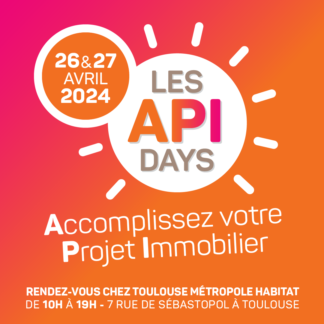 TMHabitat's tweet photo. Découvrez les API Days, 2 journées spéciales #achats #immobiliers !

26 &amp; 27 avril | 10h - 19h | 7 rue de Sébastopol - #Toulouse 

🎯Nos conseillers pour vous guider
🏠Des propositions de biens à la vente 
✅Des avantages financiers

👉 https://t.co/ITSnBw8ECL https://t.co/H4azHylMkB