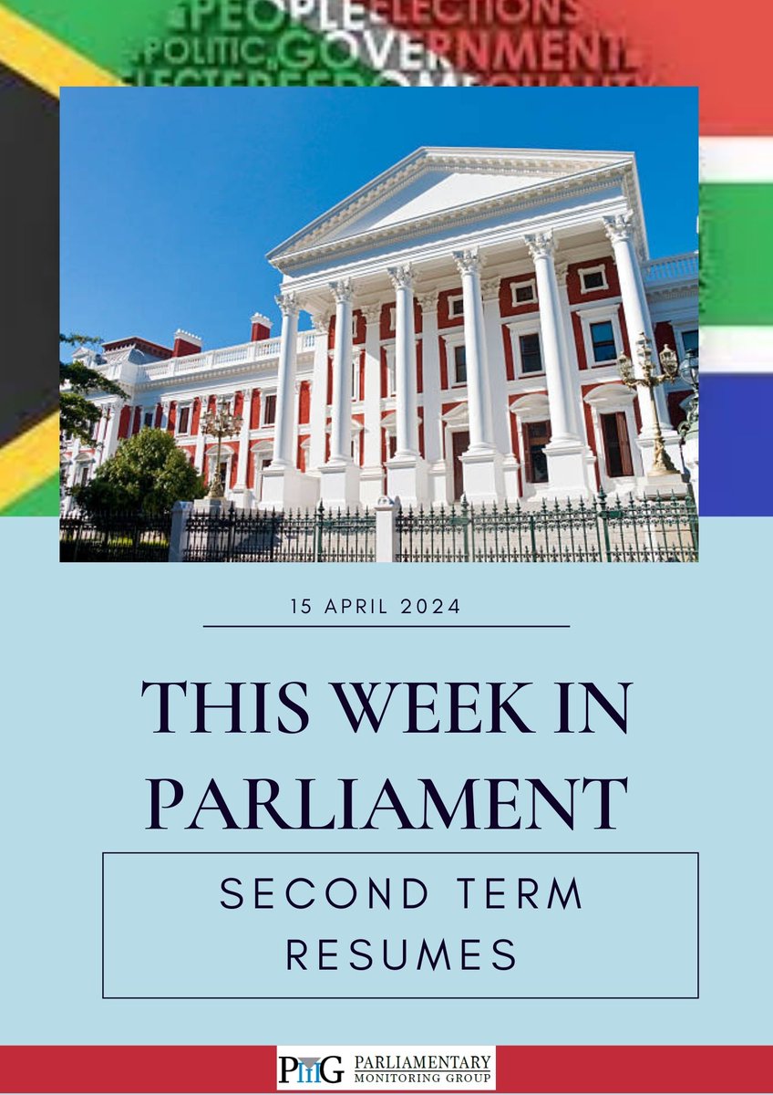 🇿🇦THIS WEEK IN PARLIAMENT 'The NCOP resumes after the two-week Easter constituency break. The term will run until early mid-May. The main focus will be finalising as much outstanding priority legislation as possible.'➡️cutt.ly/qw7TKTk9