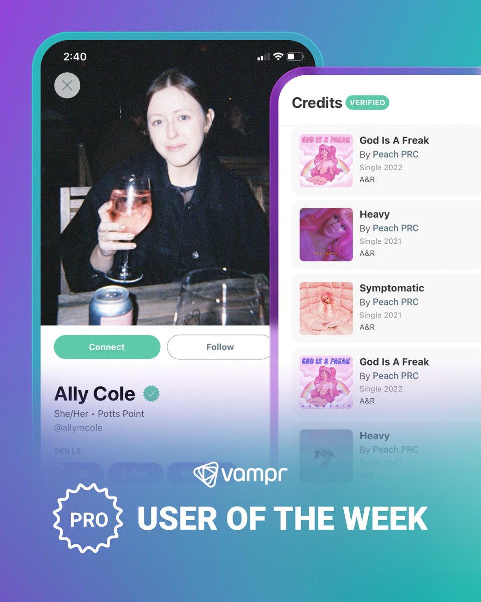 🎶 Say hello to this week’s #Vampr User of the week @allymcole, who is an A&R at @IslandAU, who has worked on pop perfection from artists like with legends like @peachprc & more! 😍 Connect with Ally on Vampr today: vampr.me/artist/allymco… 🙌 #vamprapp #callingallmusicians