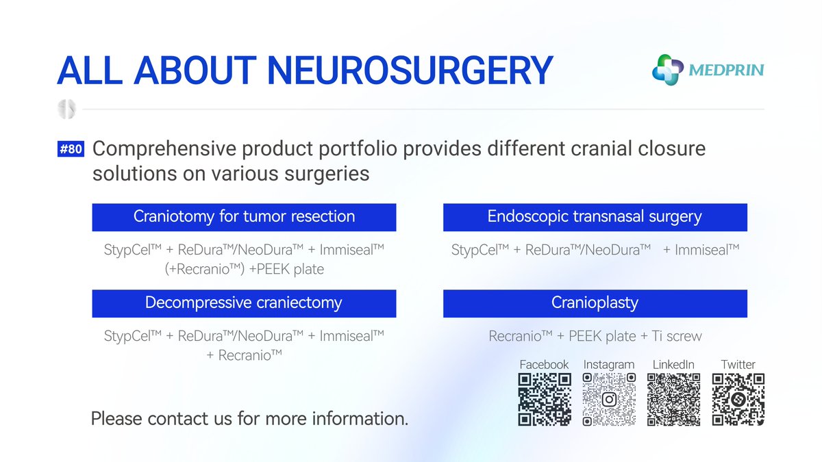 🧠With our comprehensive product range, we offer various solutions for #cranialclosure. Please contact us to see how we can assist you 🌱
---
#medprin #Neurosurgery 
medprin.com
