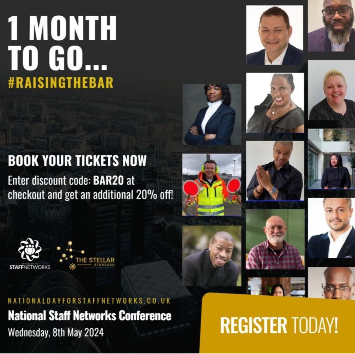 Join us for the first @Day4Networks Staff Networks Day National Conference on 8 May 2024👉🏽⭐️Hurry and get your tickets for this special event to help staff networks flourish, #RaiseTheBar & #MakeWorkBetter for all. ⭐️Use this code BAR20 to get 20% off👉🏽nationaldayforstaffnetworks.co.uk/nationalnetwor…