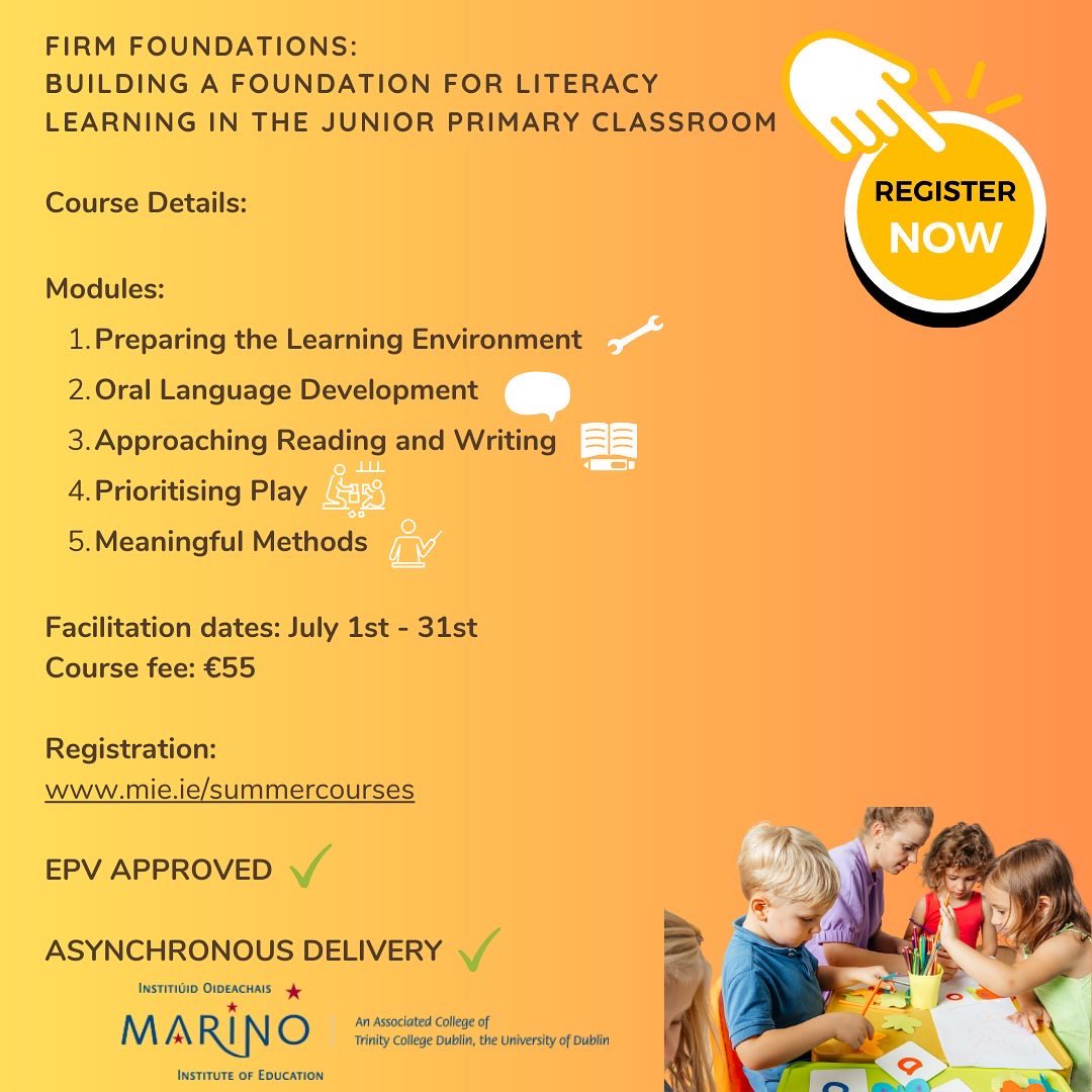 Delighted to be facilitating my *online* summer course, Firm Foundations, again this July @MarinoInstitute Registration & full details here: mie.ie/en/study_with_… #edchatie