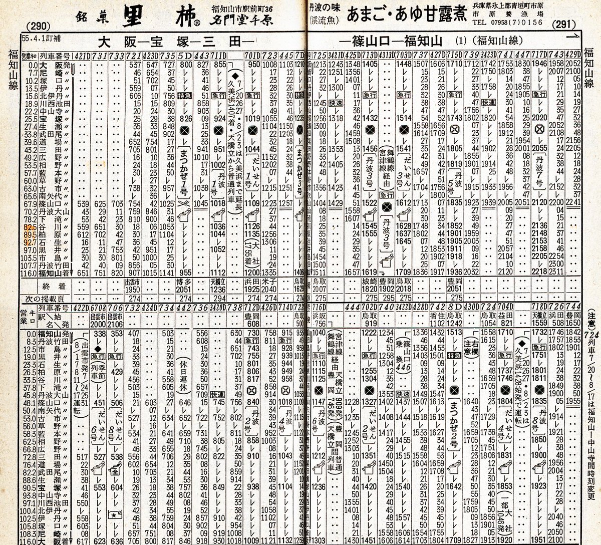 kotonoha_s's tweet photo. モノはついでで、1980年時刻表の福知山線。いやぁ隔世の感とはこのことよね… https://t.co/ZK6YS34GjN