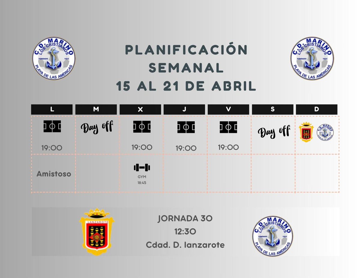 Llega una nueva semana de trabajo. ¡Planificación semanal! Próxima parada, Lanzarote! #VamosMarino #Marinogo