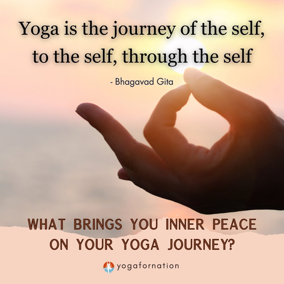 'Yoga is the journey of the self, to the self, through the self.'
- Bhagavad Gita.

What brings you inner peace on your yoga journey?

Like, comment & share your peace-inducing practices!

#yogafornation #yogainspiration #yogapeace #yogajourney #bhagavadgita #innerpeace