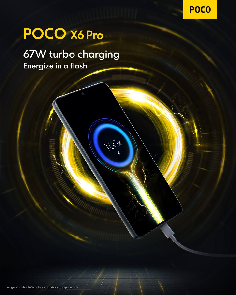 #POCOX6Pro 67W turbo charging allows it to charge faster than its competitors. Energize in a flash with our 67W turbo charging!⚡️