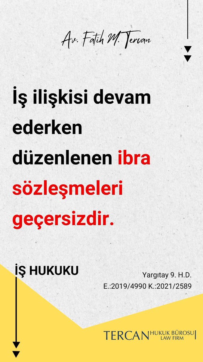 İş ilişkisi devam ederken düzenlenen ibra sözleşmeleri geçersizdir. 

#Yargıtay #İşHukuku #İşAvukatı #İşçiHakları #İbraSözleşmesi #Geçersiz #HaklıFesih #KıdemTazminatı #İhbarTazminatı #Pazartesi #Günaydın #Öğretmen #Atama #Emeklilik #FKGvFB #İşçi #Haklarınız #KademeHakkımız